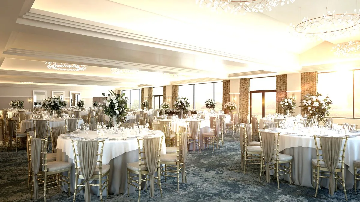 Crow Wood Hotel , grand ballroom, feature ceiling and lighting