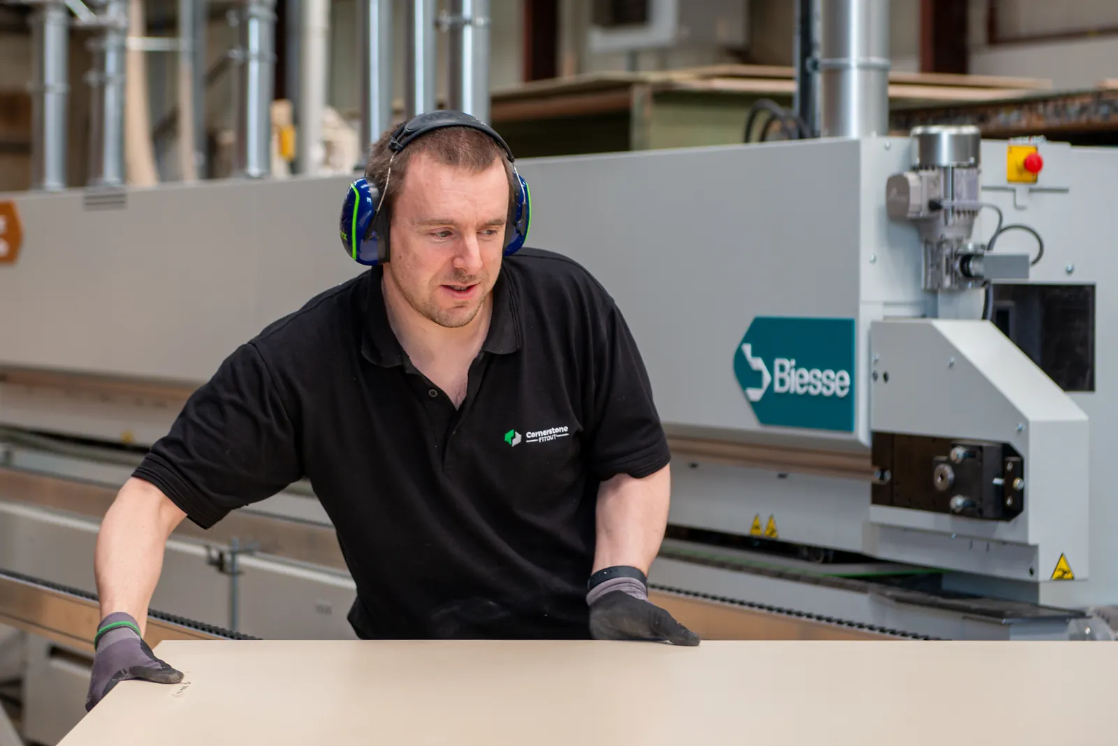 Cornerstone joiner at the new Biesse edgebander in our Lancashire workshop