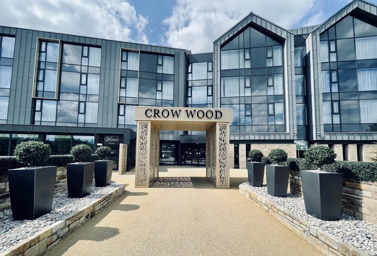 Main entrance canopy and landscaping