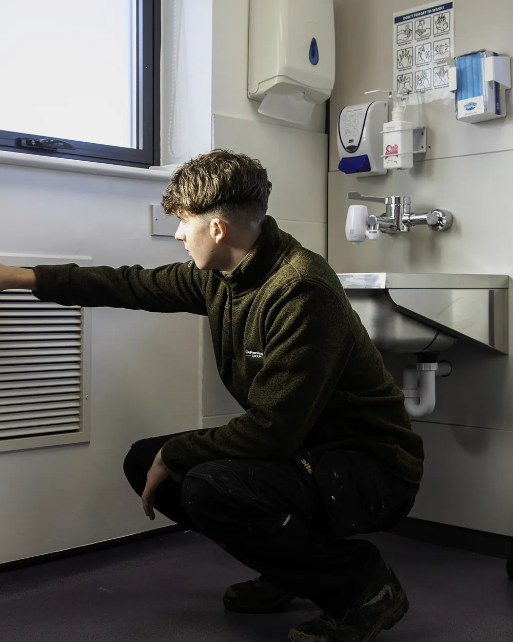Cornerstone engineer checking ventilation in a clinical room