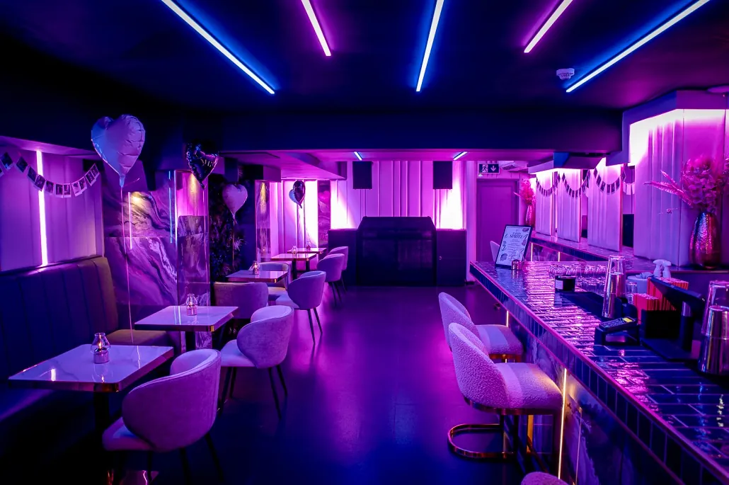 Bar interior with feature lighting, fitted out by Cornerstone