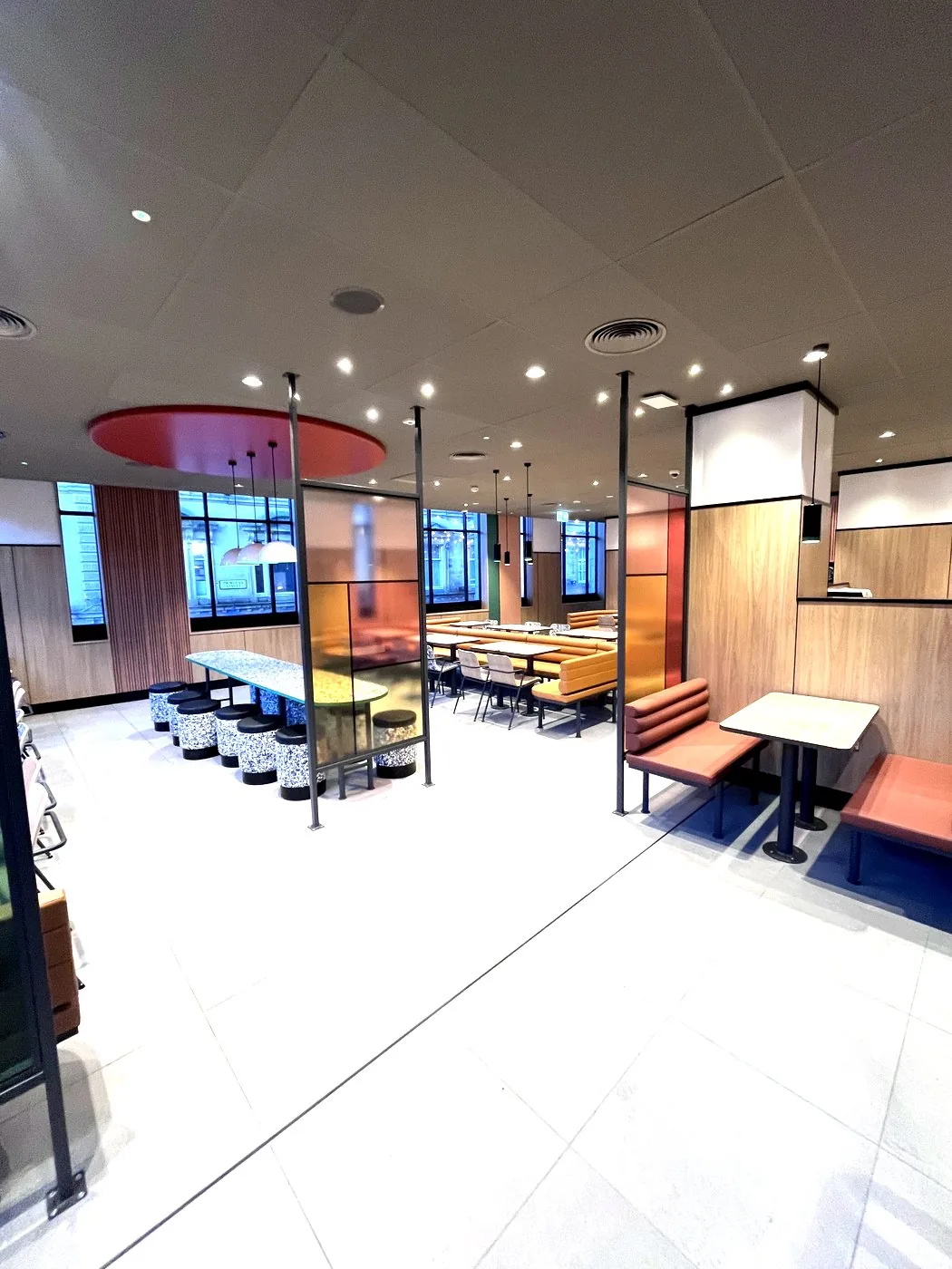 McDonald's dining area after corporate reimaging by Cornerstone
